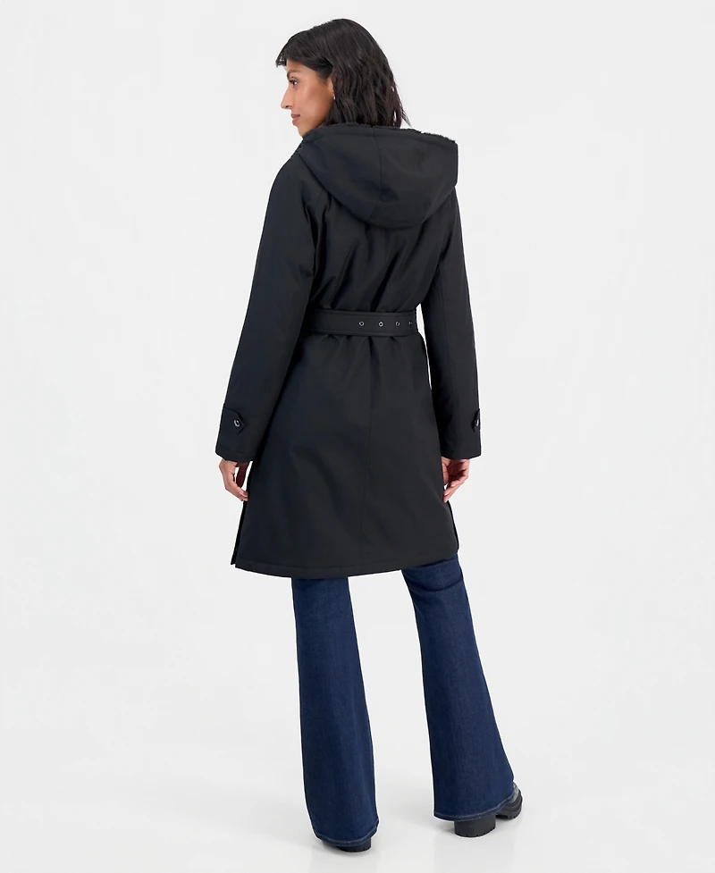 Michael Kors Women's Softshell Hooded Faux Fur Collar Coat, Created for Macy's