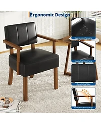 homfan Set of 2 Mid Century Modern Dining Chairs - Linen Upholstered Armchairs Plain Wood Frame Classic Vertical Stripe Design