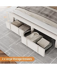 Homfan upholstered platform bed with padded headboard, wood slats, and 2 storage drawers-no box spring needed, twin or queen.