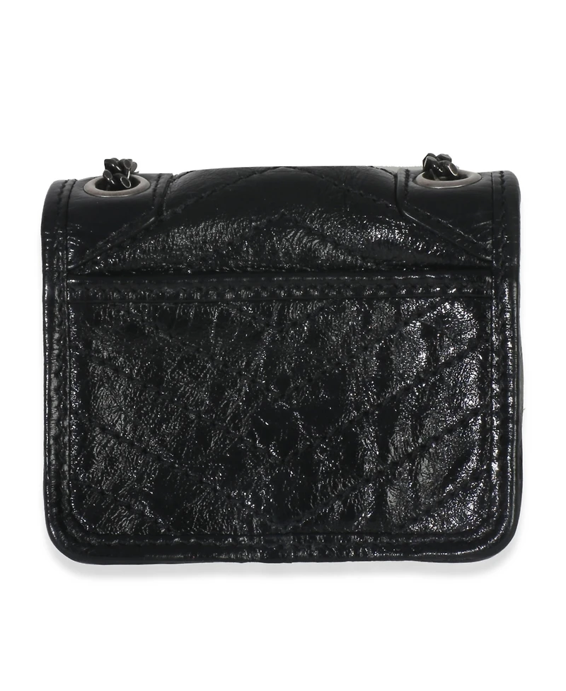 Pre-Owned Saint Laurent Black Crinkled Calfskin Matelasse Micro Niki Airpods Case