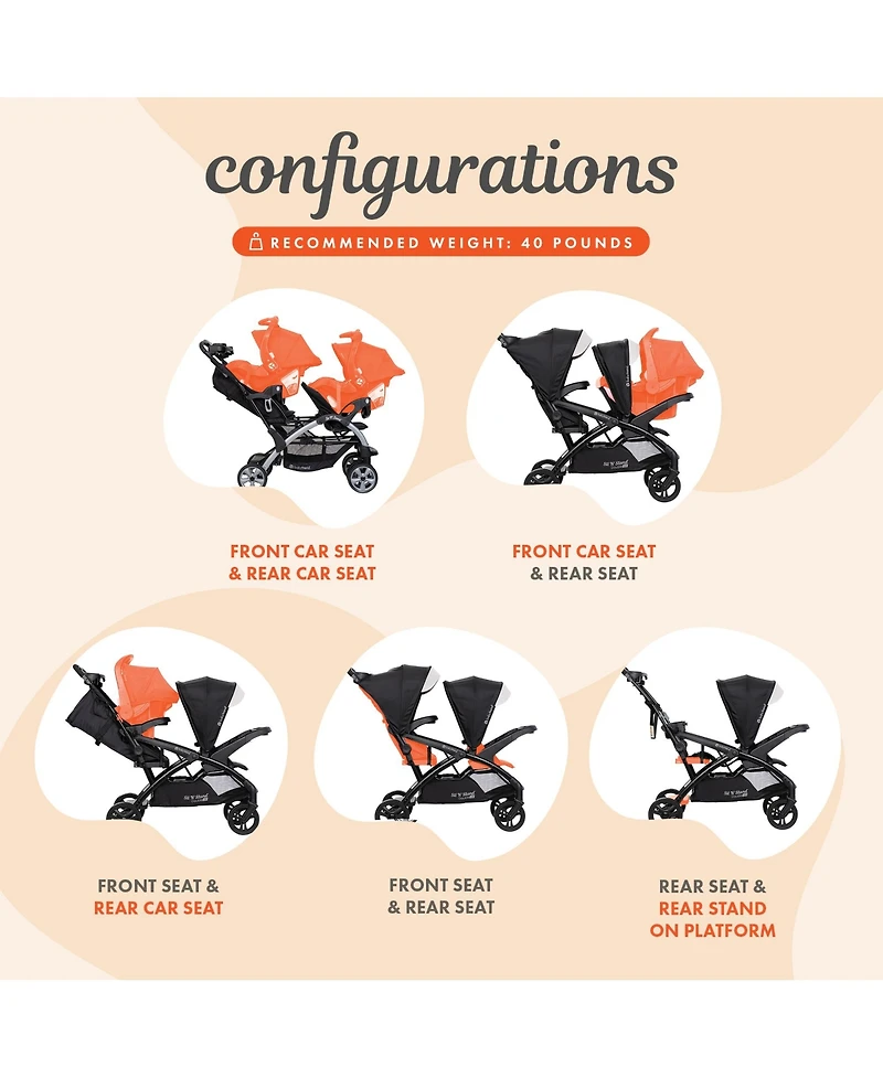 Baby Trend Sit N' Stand Double Stroller with Ez-Lift Plus Infant Car Seat, Khaki