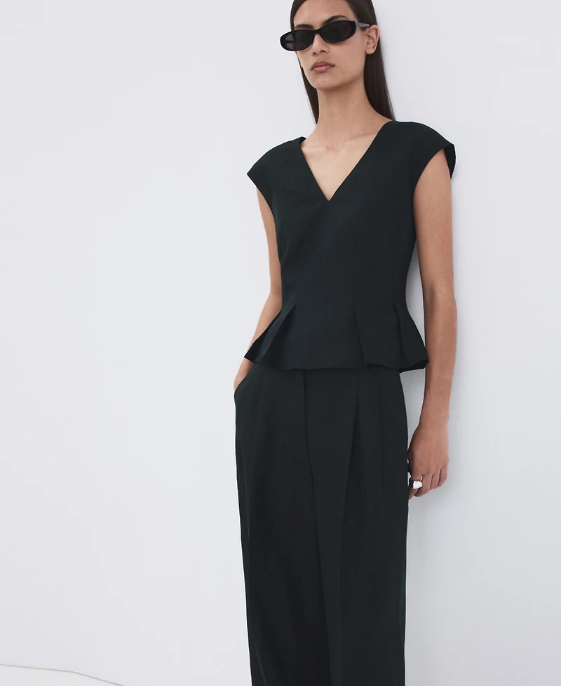 Mango Women's Straight-Fit Pleated Linen Pants