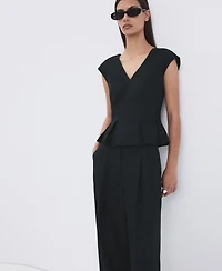 Mango Women's Straight-Fit Pleated Linen Pants