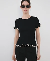 Mango Women's Contrasting Trim Peplum Sweater
