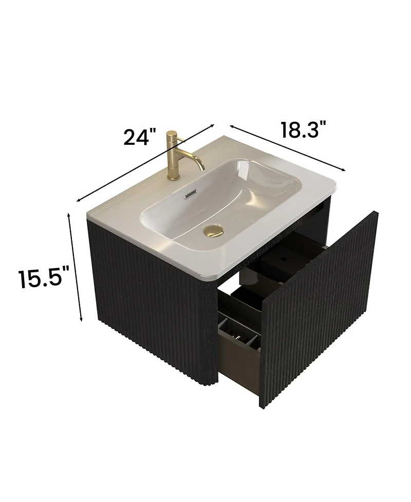Sillysis 24'' Wall Mounted Bathroom Vanity with Integrated Ceramic Sink, Walnut Floating without Faucet, Pre-assembled