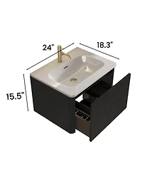 Sillysis 24'' Wall Mounted Bathroom Vanity with Integrated Ceramic Sink, Walnut Floating without Faucet, Pre-assembled