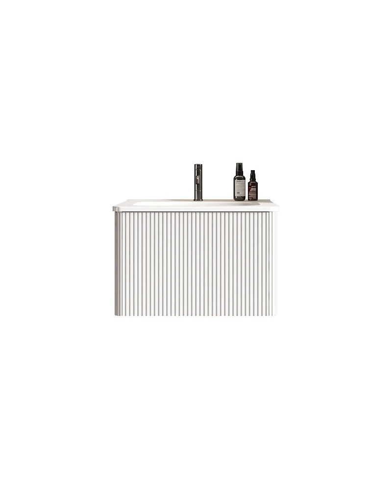 Sillysis 24'' Wall Mounted Bathroom Vanity with Integrated Ceramic Sink, Oak Floating without Faucet, Pre-assembled