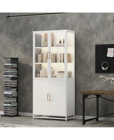 Streamdale Furniture76.75 Inch Tall Glass Display Cabinet with Led Lights and Steel Frame