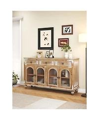 Streamdale Furniture 59 Inch Farmhouse Sideboard Buffet with 3 Drawers and 4 Glass Doors
