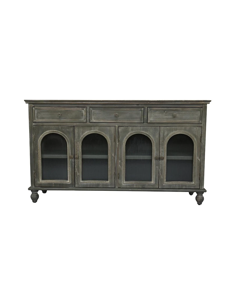 Streamdale Furniture 59 Inch Farmhouse Sideboard Buffet with 3 Drawers and 4 Glass Doors