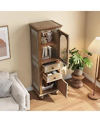 Streamdale Furniture Farmhouse Tall Narrow Storage Cabinet with 2 Drawers and 2 Doors