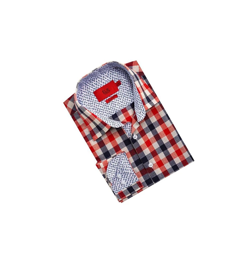 Elie Balleh Men's Slim Fit Gingham Plaid Shirt