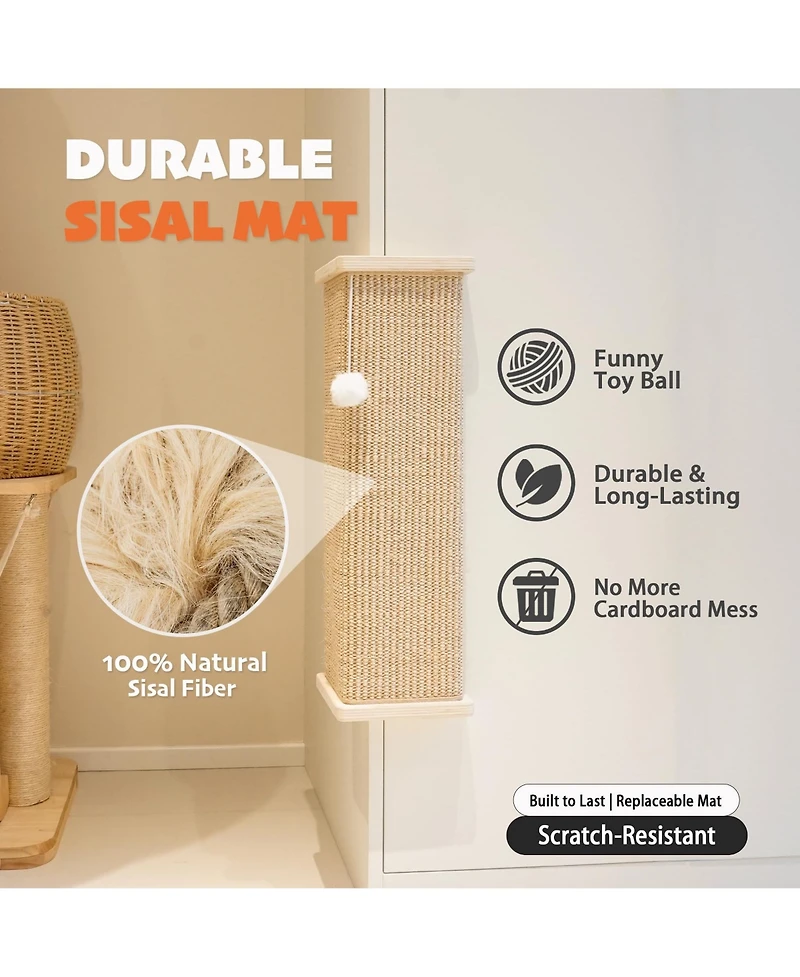 Aronkl Sisal Cat Scratcher with Ball Scratch Pad for Indoor Cats Easy Install Protect Furniture