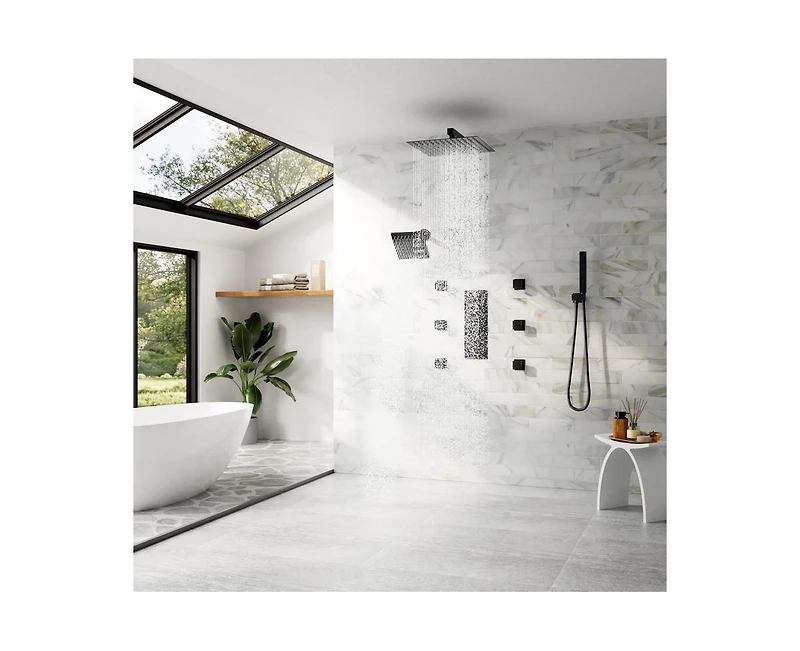 Casainc Rainfall Symphony 4-Function 12inch Dual Shower Head Pressure-Balanced Shower System with Bathtub Spout