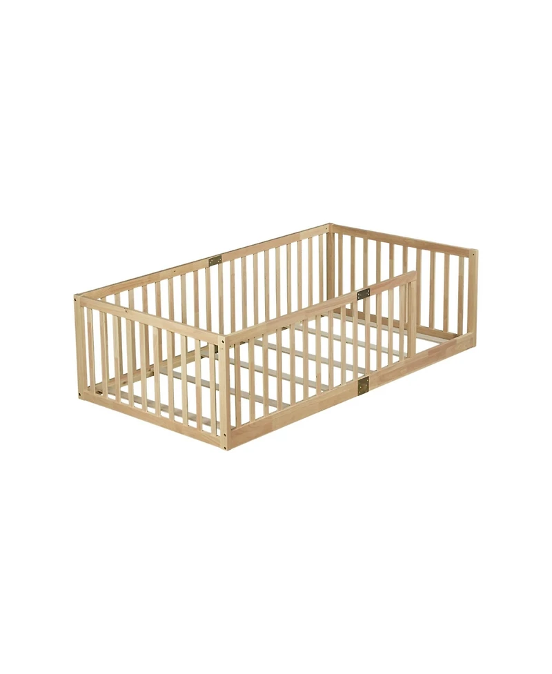 Clihome Floor Bed with High Fence Railings, with Door,6 Slats Included