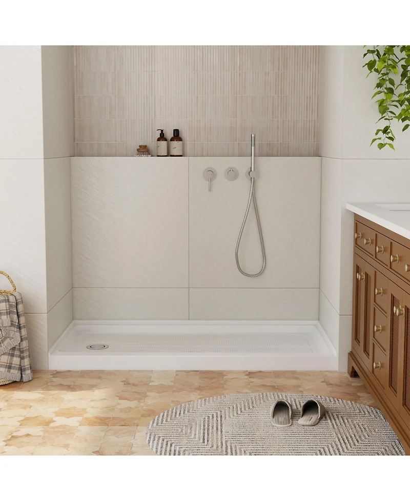 Casainc 60" W x 30" D Acrylic Single Threshold Shower Base, Alcove Pan with Slip-Resistant Surface