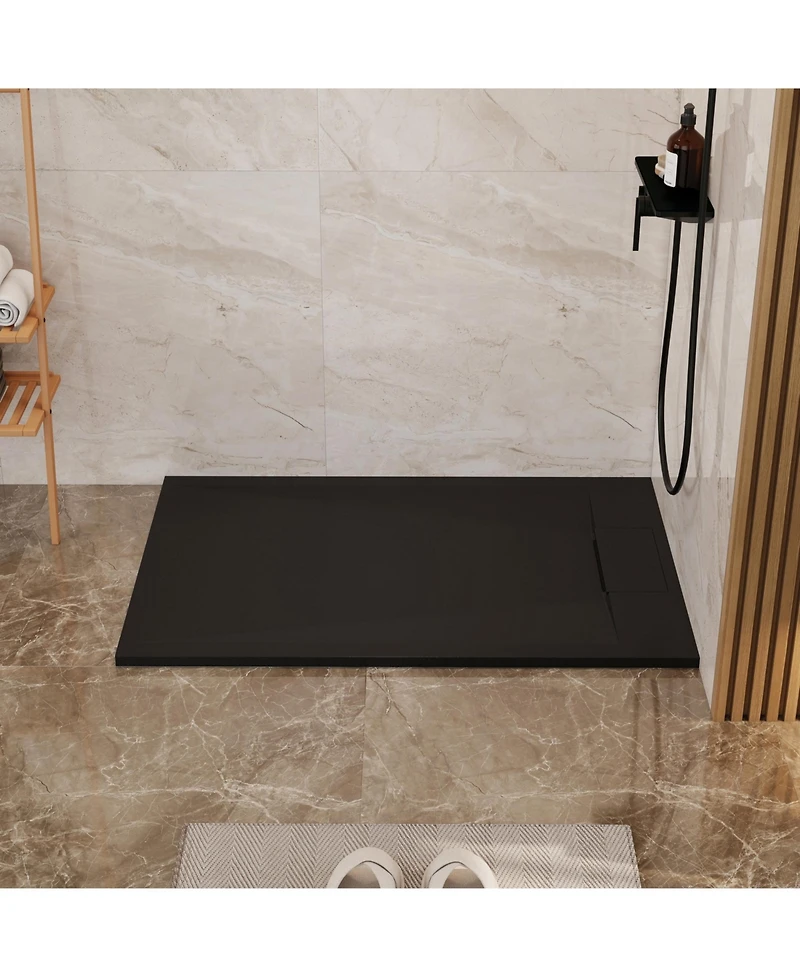Casainc Wheelchair-Friendly Shower Base with Non-Slip Surface, Reversible Drain