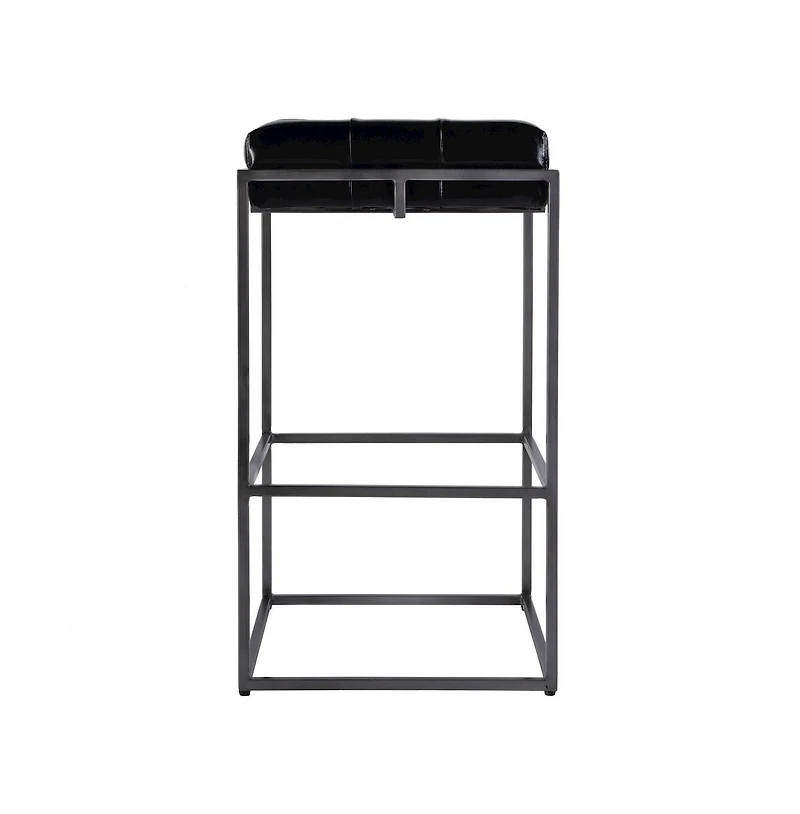 Butler Specialty Seat Height Tufted Leather and Iron Backless Bar Height Stool, Footrest