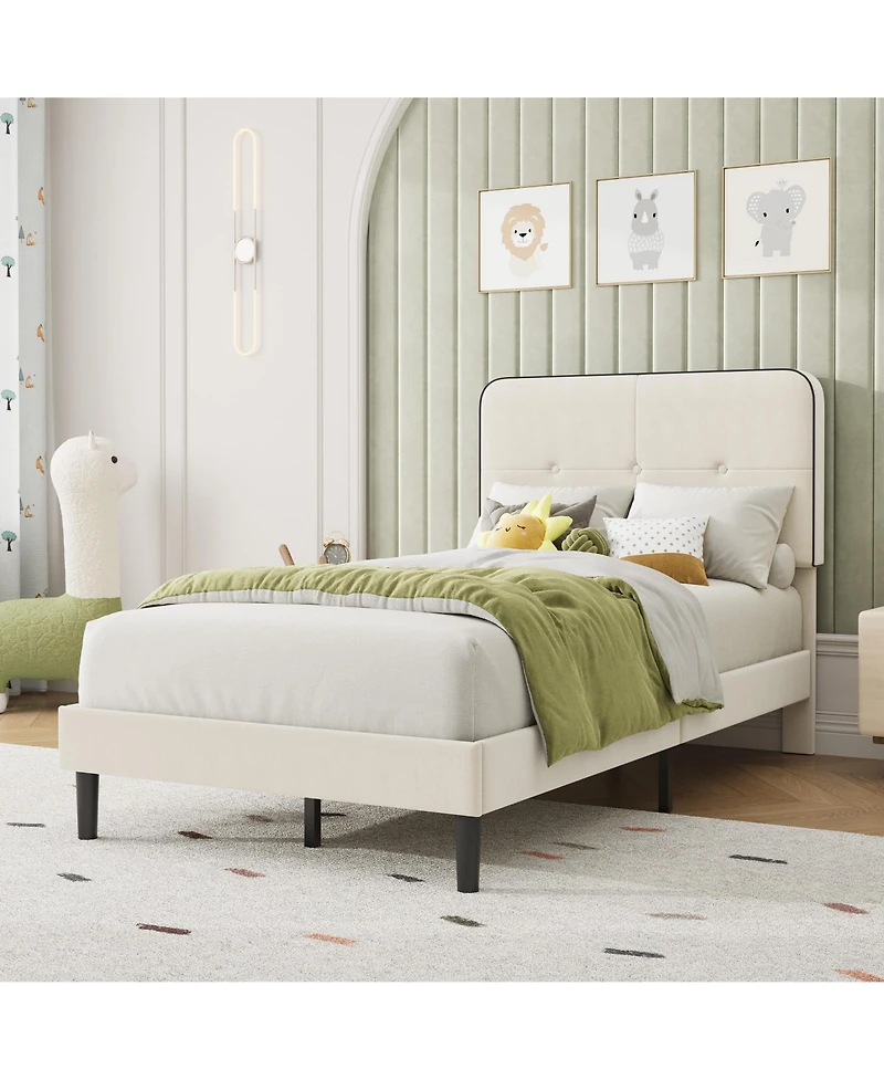 gaomon Velvet Upholstered Platform Bed, Bed Frame with Adjustable Headboard, Wooden Slat, No Box Spring Needed, Quick Assembly
