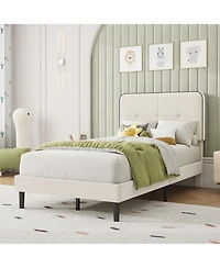 gaomon Velvet Upholstered Platform Bed, Bed Frame with Adjustable Headboard, Wooden Slat, No Box Spring Needed, Quick Assembly