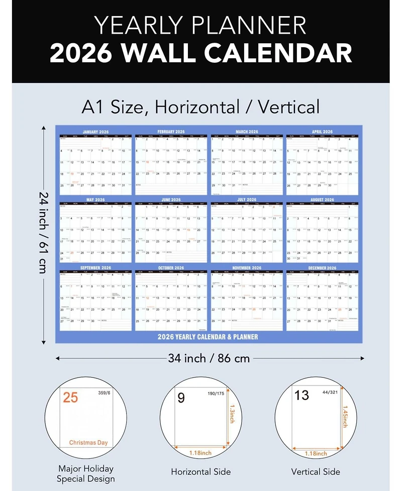 Gnuadz 2026 Wall Calendar Wet Dry Erase Yearly Planner Markers Rolled