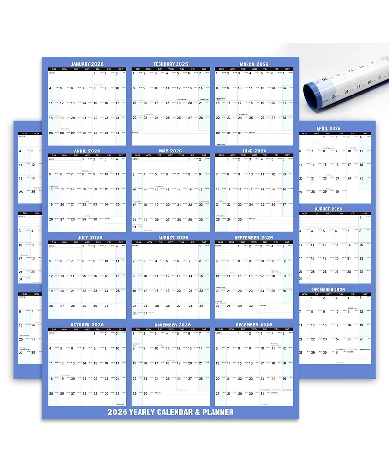 Gnuadz 2026 Wall Calendar Wet Dry Erase Yearly Planner Markers Rolled