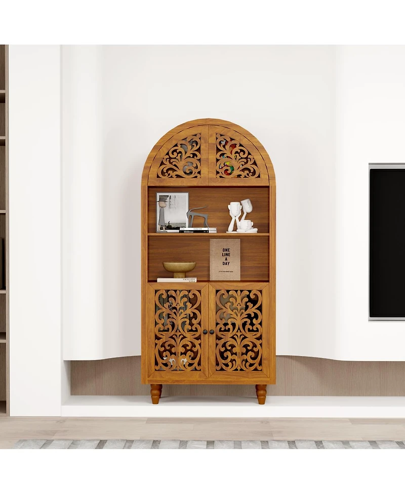 Streamdale Furniture 66 Inch Tall Vintage Arched Carved Wood Open Shelf Bookcase