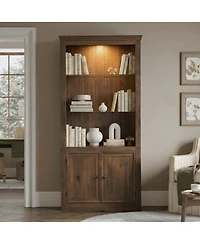 Streamdale Furniture 4-Tier Farmhouse Display Shelf with Led Lights and Glass Shelves