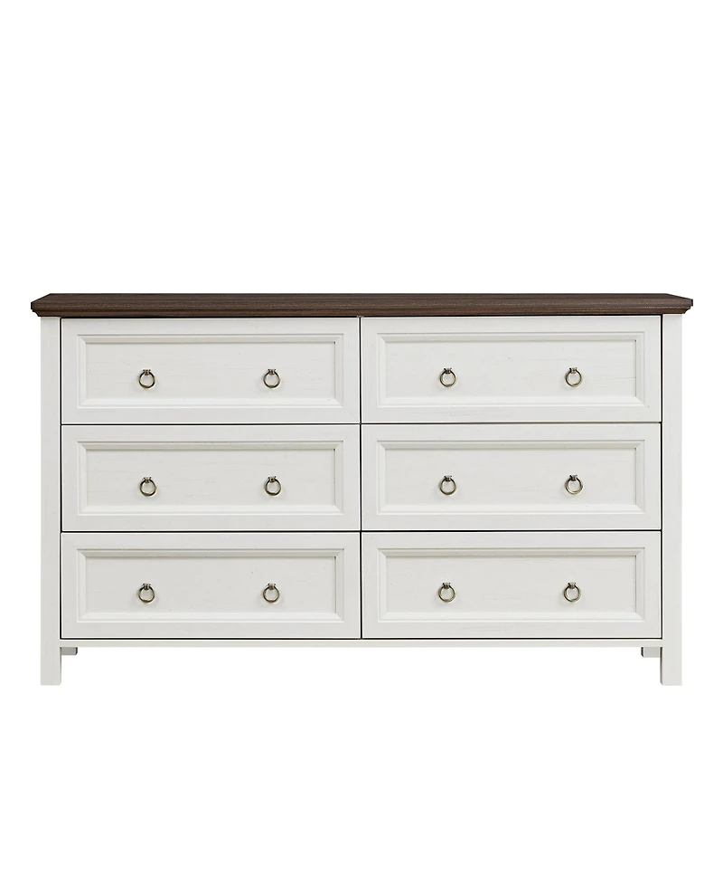 Clihome Farmhouse 6 Drawers Dresser Wood Rustic Wide Chest of Drawers, Storage Dressers Organizer