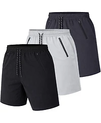 Galaxy By Harvic Men's Performance Training Shorts with Zipper Pockets, 3-Pack