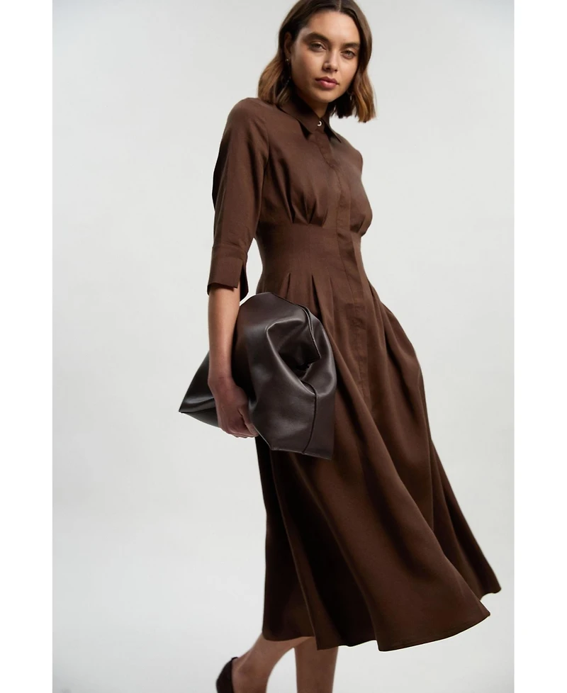 Karen Millen Women's Tailored Linen Darted Waist Midi Dress