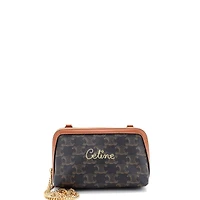 Pre-Owned Celine Zip Around Chain Clutch Embroidered Triomphe Coated Canvas