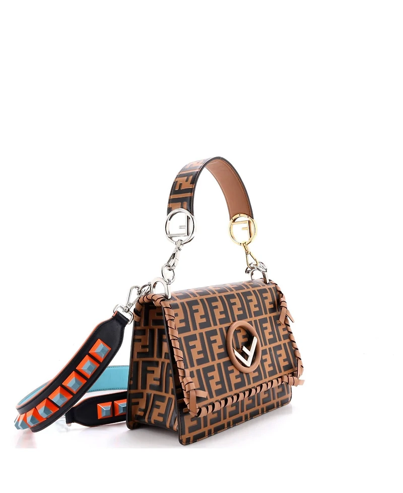 Pre-Owned Fendi Medium Kan I F Shoulder Bag Whipstitch Zucca Embossed Leather