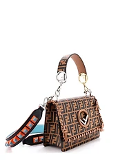Pre-Owned Fendi Medium Kan I F Shoulder Bag Whipstitch Zucca Embossed Leather