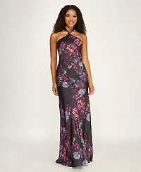 Seni & Cade Juniors' Printed Halter Neck Gown