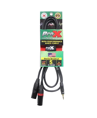 ProX Xc-CMXM5 5' 1/8" Mini Trs-m to Dual XLR3-m Audio Y Cable