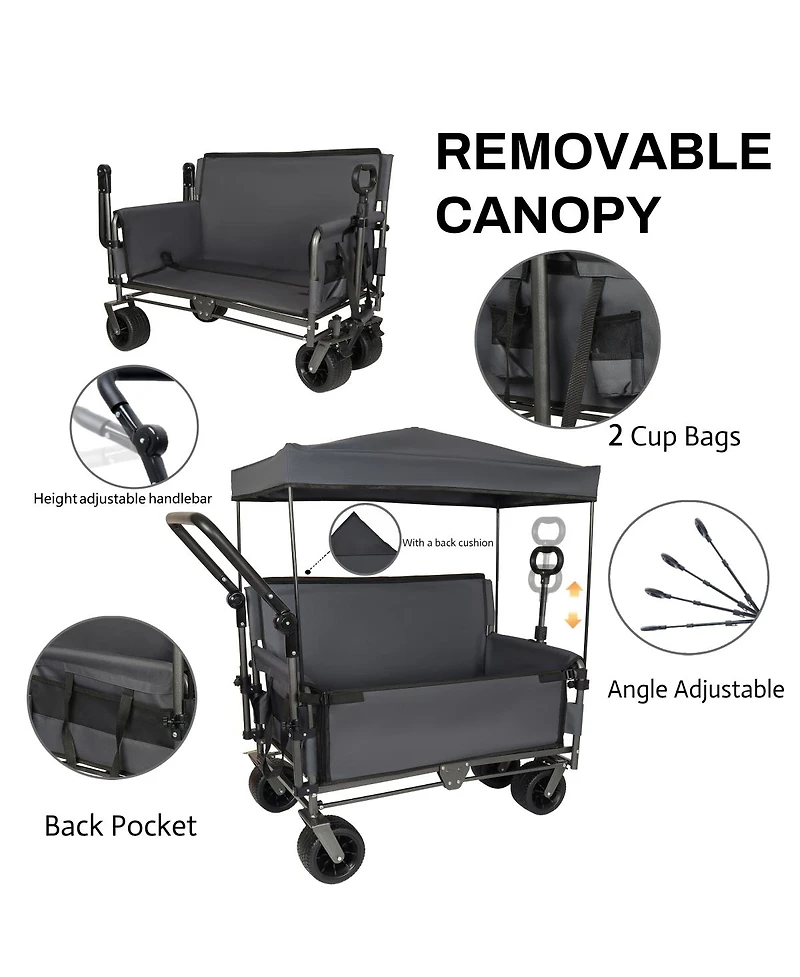 Streamdale Furniture Streamdale 3-in-1 Folding Wagon Cart with Bench, Canopy, and Storage