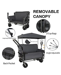 Streamdale Furniture Streamdale 3-in-1 Folding Wagon Cart with Bench, Canopy, and Storage