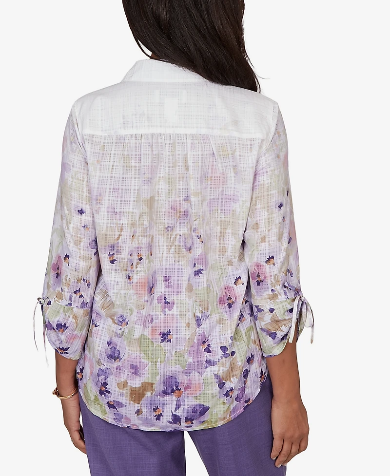 Alfred Dunner Women's Grand Bazaar Floral Ombre Button Down Top
