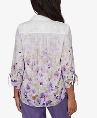 Alfred Dunner Women's Grand Bazaar Floral Ombre Button Down Top