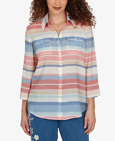Alfred Dunner Women's Camden Market Colorful Stripes Button-Front Top