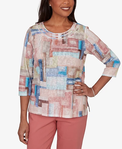 Alfred Dunner Women's Camden Market Painted Color Blocks Knit Top