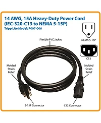 Tripp Lite 6' 14 Awg Nema 5-15P to Iec C13 Computer Power Cord