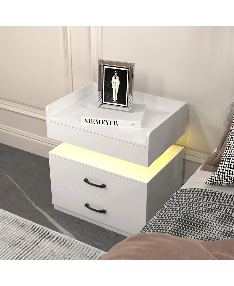Streamdale Furniture 2-Drawer Nightstand with Adjustable Led Strip Light