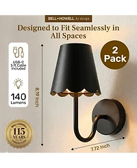 Bell + Howell Set of 2 Metal Scallop Shade Dimmable Led Rechargeable Cordless Touch Control Lights Wall Sconces