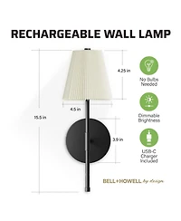Bell + Howell Pleated Shade Dimmable Led Rechargeable Cordless Touch Control Lights Wall Sconces