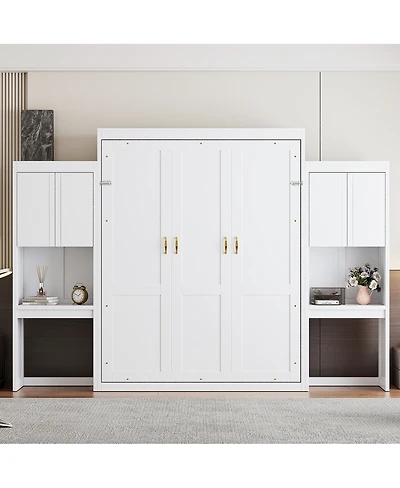 Streamdale Furniture Queen Size Murphy Bed with Desk, Vanity and Cabinets