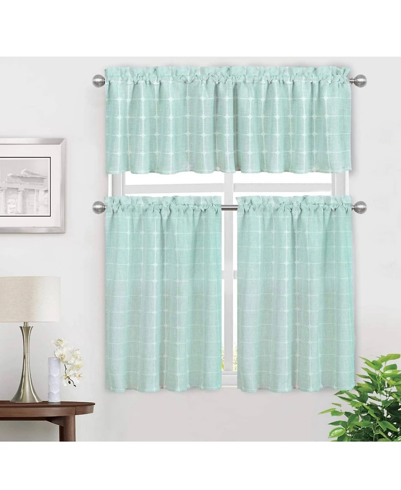 Kate Aurora 3 Piece Claire Embroidered Cafe Rod Pocket Kitchen Curtain Tier And Valance Set