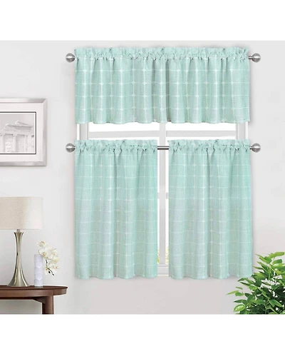 Kate Aurora 3 Piece Claire Embroidered Cafe Rod Pocket Kitchen Curtain Tier And Valance Set