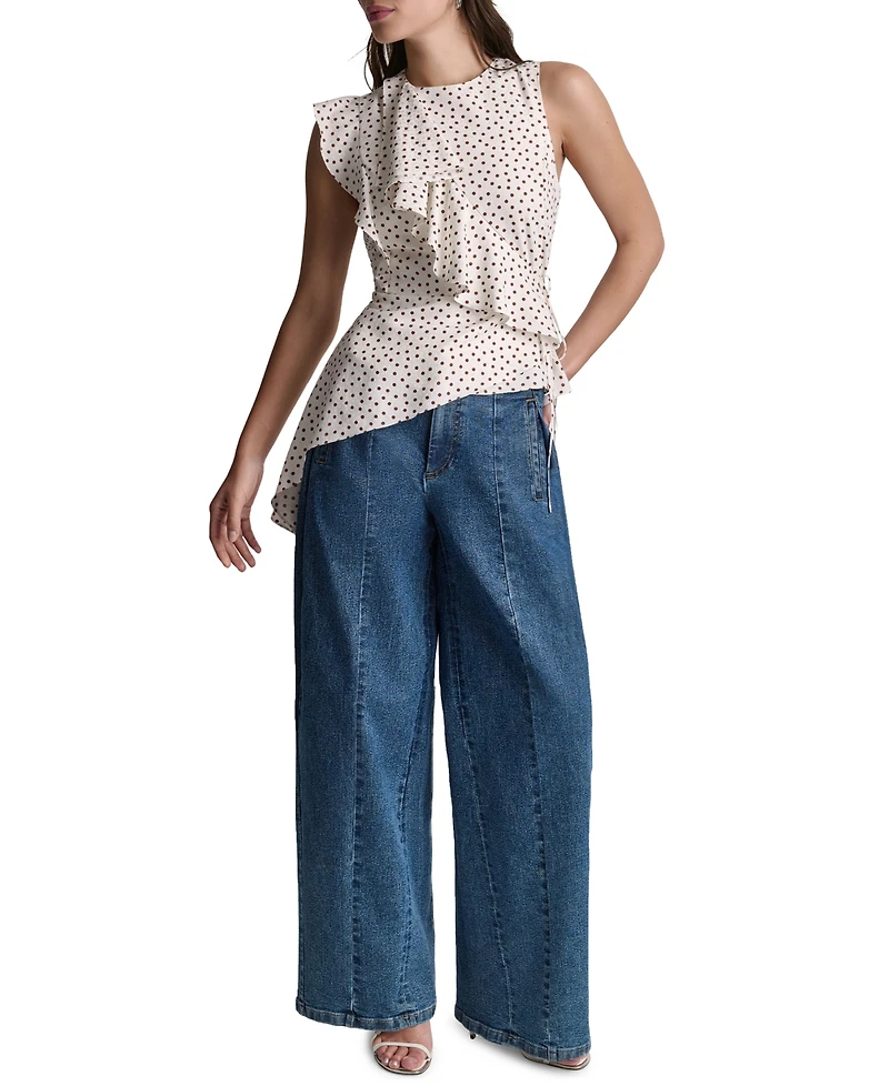 Bcbg Women's Faux Wrap Crewneck Ruffle Top